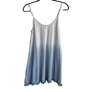 Umgee Blue Ombre Dip Dyed Sleeveless Fringe Hem Mini Dress Size Small